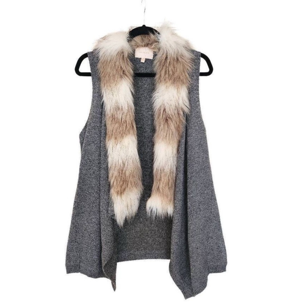 Skies are Blue Oversized Sweater Vest with Faux Fur Trim